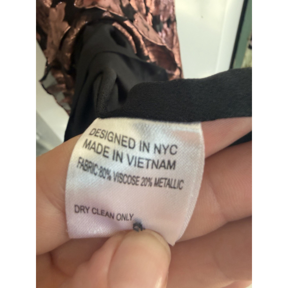 Yumi Kim Black Chiffon Rose Gold Metallic Floral Print Mock Neck Maxi Dress Med - Picture 4 of 9